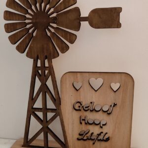 wooden windmill stand decor