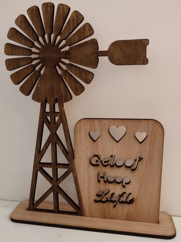 wooden windmill stand decor