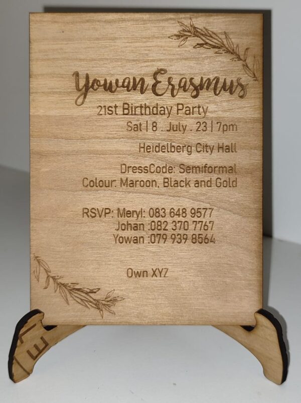 Wooden 21st Birthday Party invite Display stand - Image 4