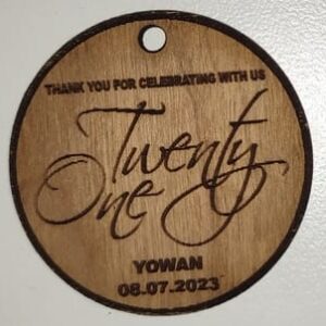 Wooden 21st Birthday Thank You Memorabilia Round Tag