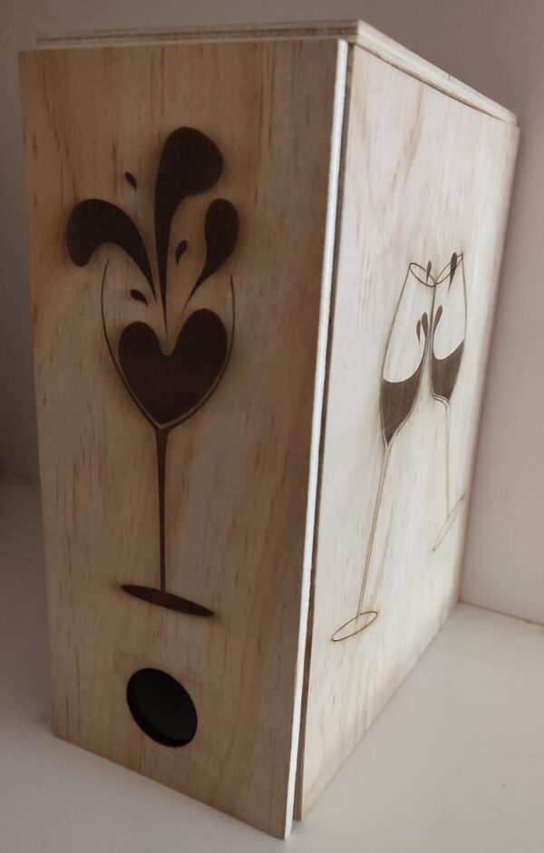 Wooden Bag-in-Box Wine Holder with Sliding Back Lid | Custom Laser Engraved Wine Gift in Garden Route