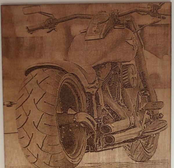 Custom Harley Wooden Photo Engraving | Laser-Etched Motorbike Art in Garden Route, Western Cape