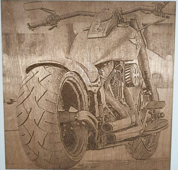 Custom Harley Wooden Photo Engraving | Laser-Etched Motorbike Art in Garden Route, Western Cape - Image 2
