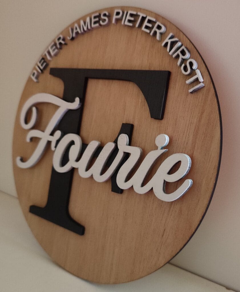 Custom Laser Cut Gifts from the Garden Route 1 Family Names Round 3D Plaque
