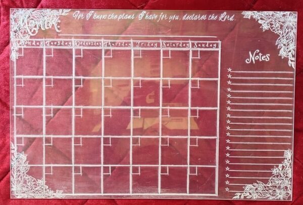 Perspex Plexiglass Kitchen Monthly Reminder Board – Stylish Laser-Cut Organization from Heidelberg, Garden Route